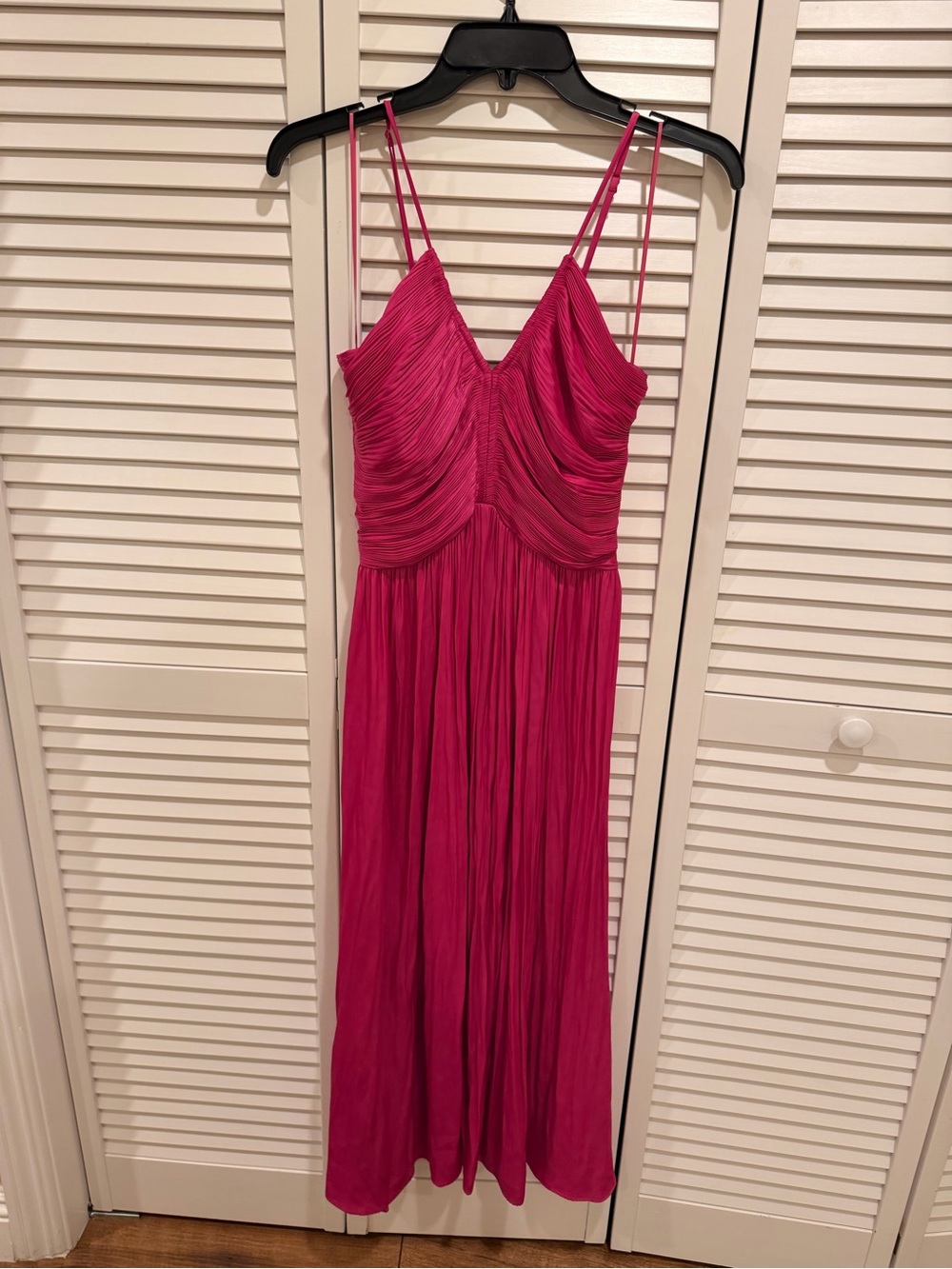 Strappy Fuchsia Maxi Dress with Ruched Bodice